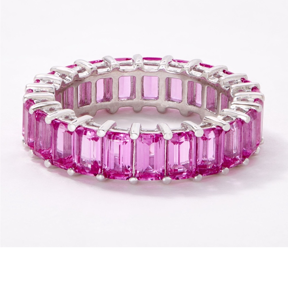 Diamonique Pink 925 Eternity Band Ring